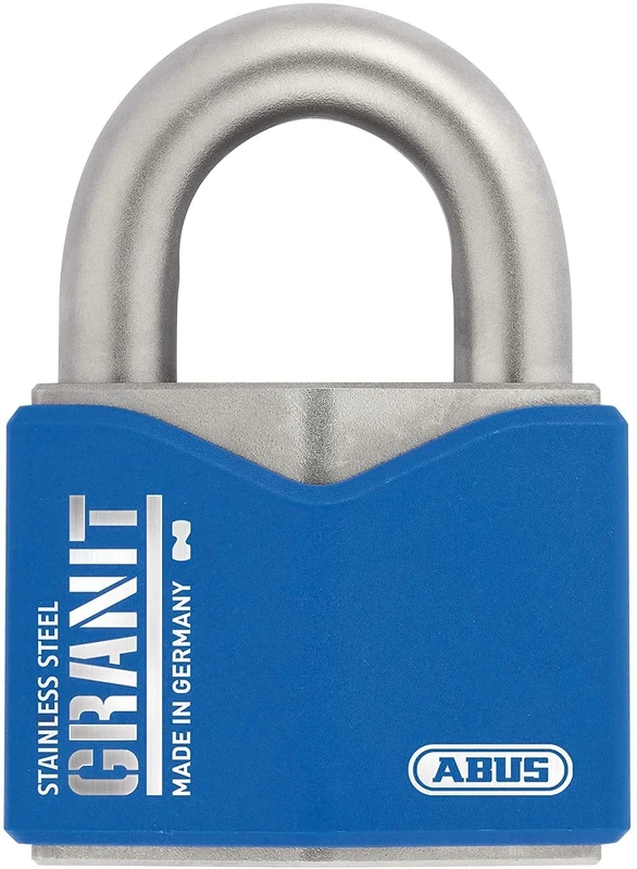 ABUS Granit Padlock 37ST/55 SZP Made of Stainless Steel - for Outdoor use - with Security Card and ABUS-Plus disc Cylinder - Security Level 10 - Blue/Silver