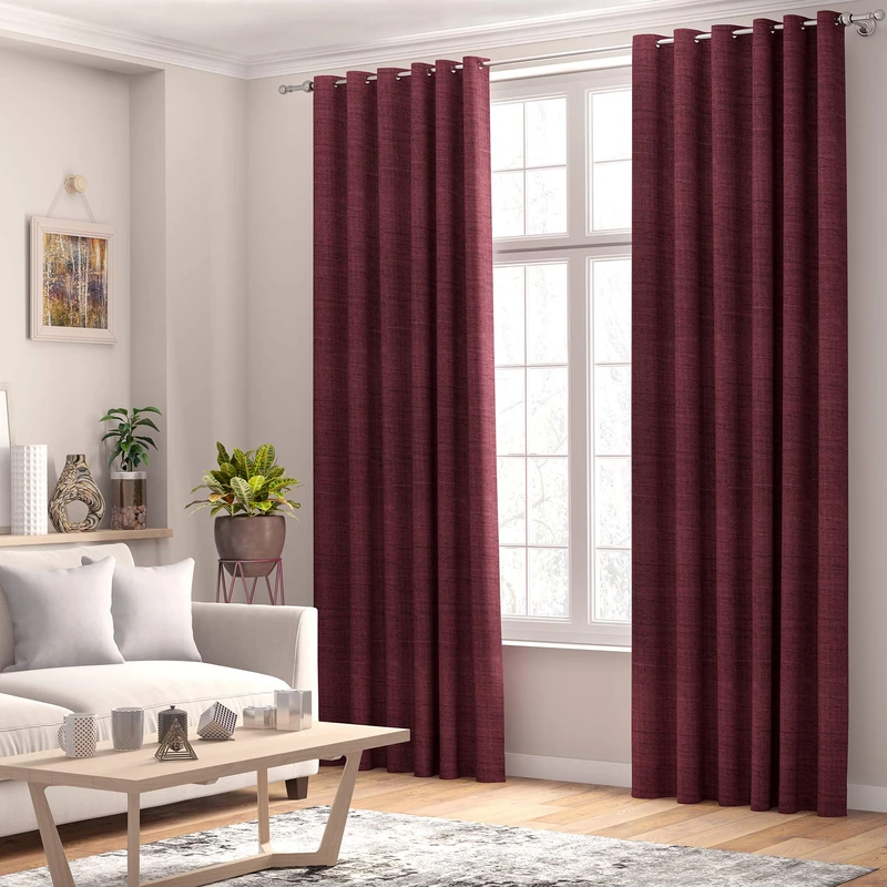 Curtains Faux Linen, Thermal Insulated, 3 Pass 100% Blackout Eyelet Curtains (Regency Red, 66 x 72 inch 168 x 183 cm)