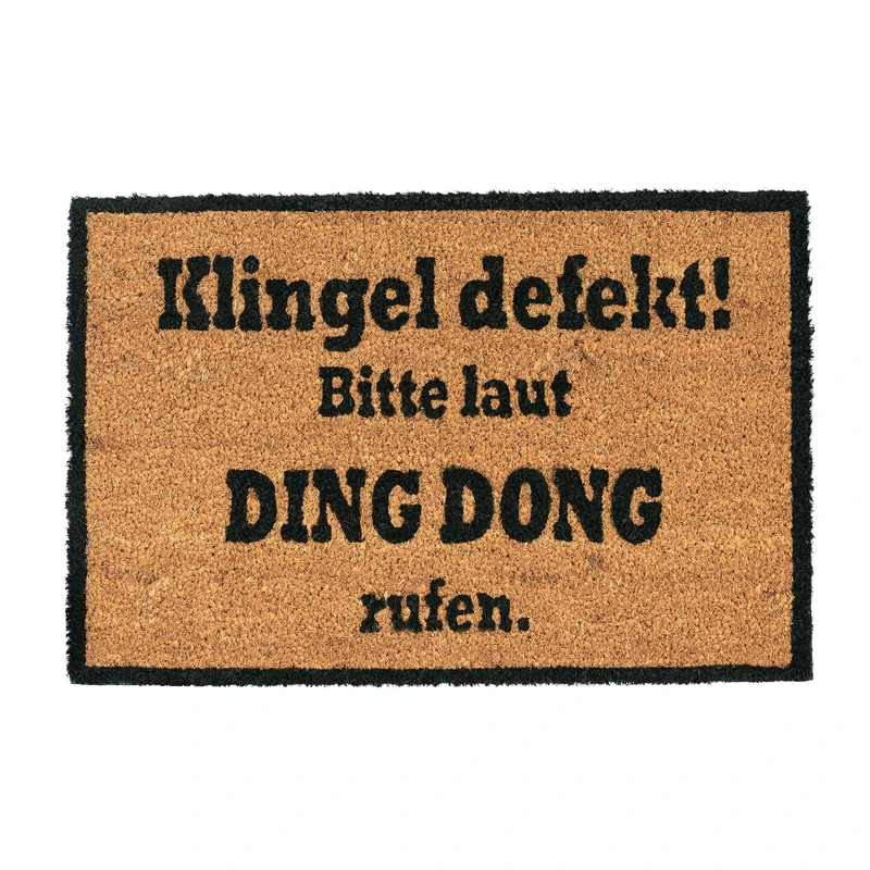 Relaxdays Doormat DING DONG, Coir Door Mat, No-Slip Outdoor Rug, Welcome Mat, PVC, 40x60 cm, Natural/Black