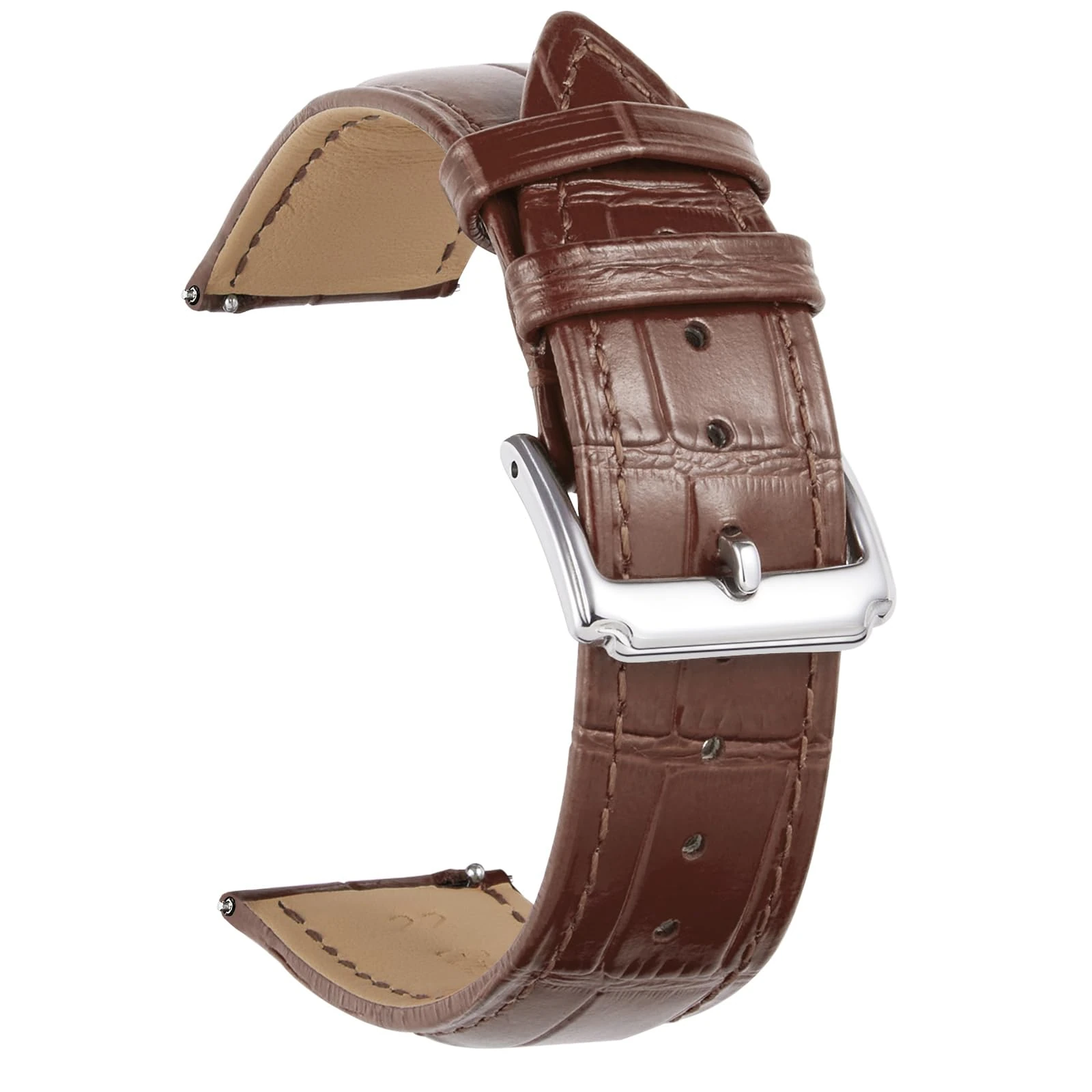 BINLUN Leather Watch Strap Quick Release Replacement Crocodile Leather Watch Bands for Men Women (Brown, 14mm)