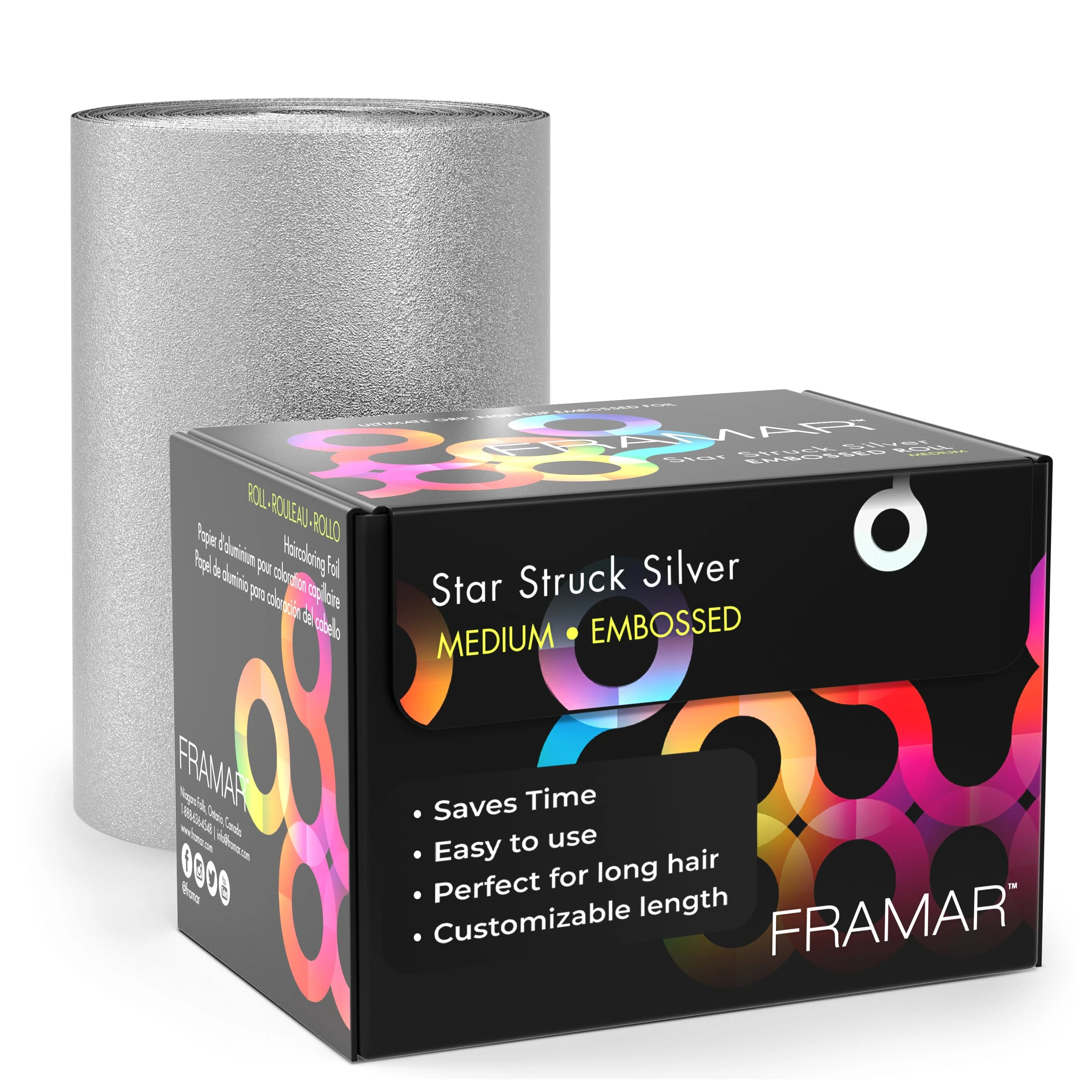 Framar Silver Embossed Roll Hair Foil, Hair Foils for Highlighting, Foils for Highlights, Hairdressing Foil for Hair Highlights, Highlighting Foil, Framar Foil Sheets, Hair Foils for Colouring – 320ft