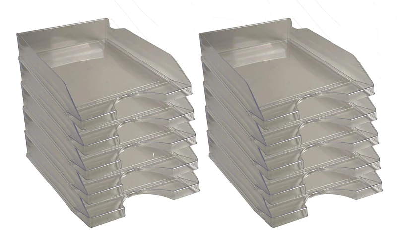 Exacompta - Ref. 12327D - set of 10 ECOTRAY letter trays - dimensions 34.5x25.5x6.5 cm - for A4+ format documents - translucent gray color