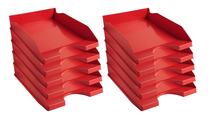 Exacompta - Ref. 123107D - set of 10 ECOTRAY letter trays - dimensions 34.5x25.5x6.5 cm - for documents in A4+ format - red color - Blue Angel certified