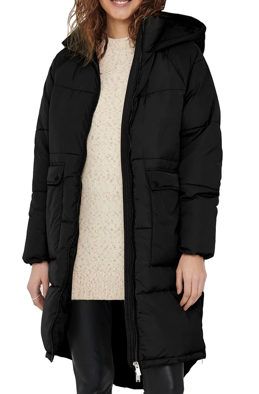 ONLY Women's Onlgabi Oversized Long Nylon Coat OTW Jacket, Black (Black Black), 12 (Manufacturer Size: Medium)