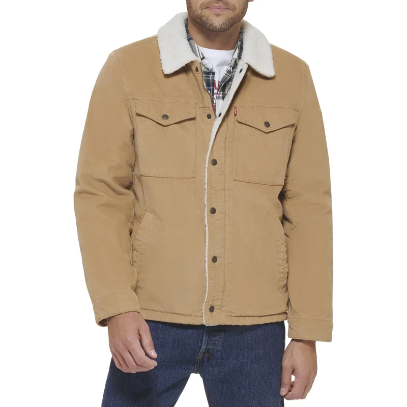Levi's Men's Sherpa Lined Trucker Jacket (Regular & Big & Tall Sizes) Denim, Tan Corduroy, M