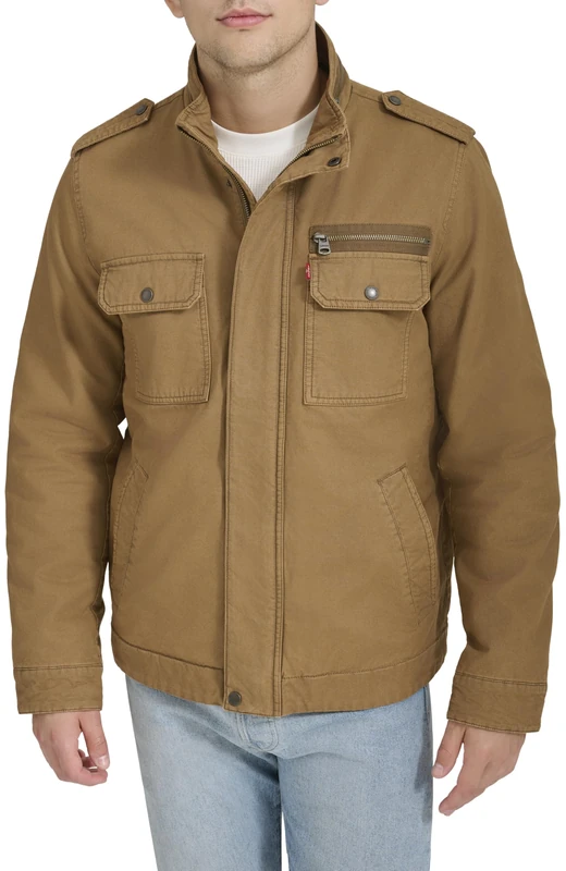 Levi's Men's Washed Cotton Military Jacket, Worker Brown Filled, XXL