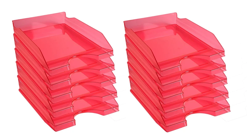 Exacompta - Ref. 12354D - set of 10 ECOTRAY letter trays - dimensions 34.5x25.5x6.5 cm - for A4+ format documents - translucent raspberry color