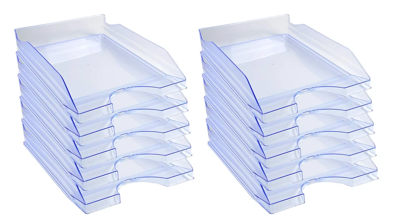Exacompta - Ref. 12310D - set of 10 ECOTRAY letter trays - dimensions 34.5x25.5x6.5 cm - for A4+ format documents - translucent ice blue color