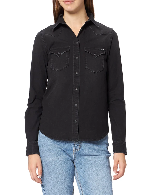 REPLAY Women's W2962 .000.41b 337 Blouse, 098 Black, S