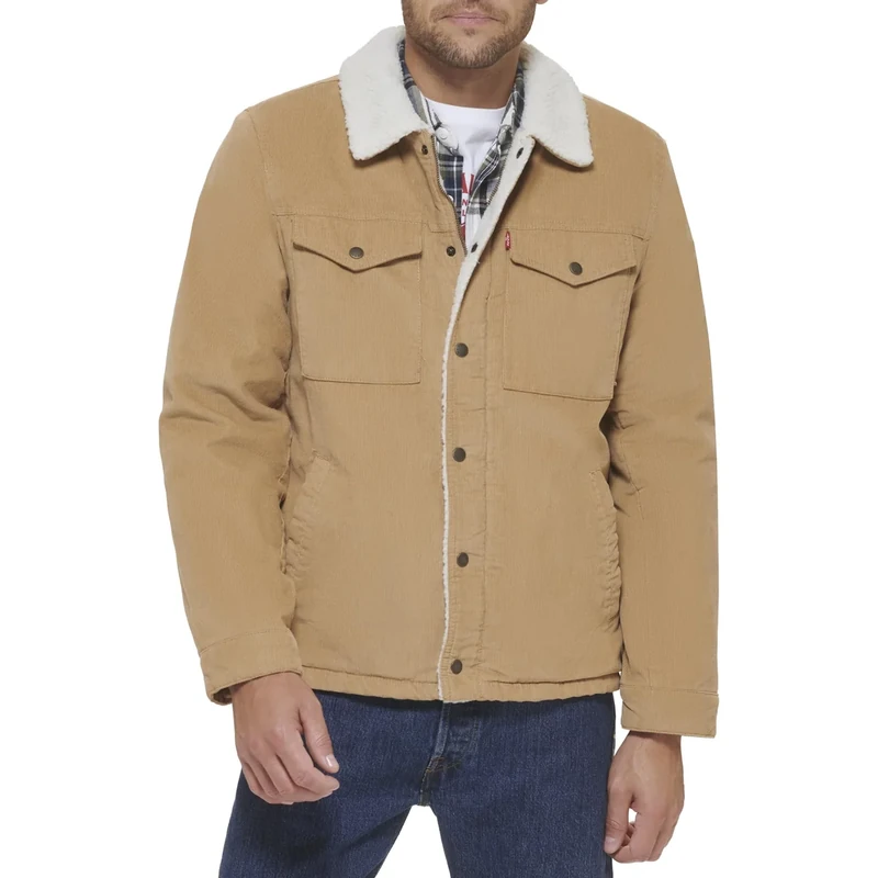 Levi's Men's Corduroy Sherpa Lined Trucker Jacket (Standard and Big & Tall) Denim, Tan, XL