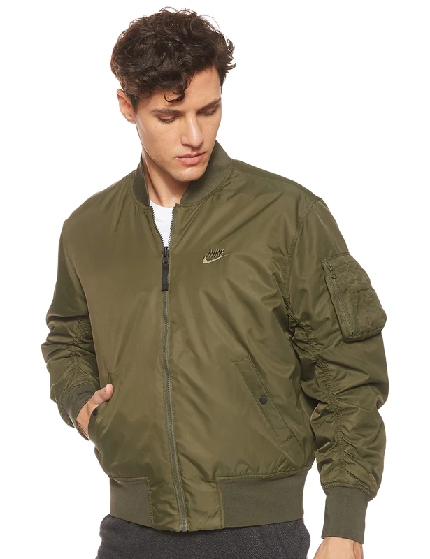 Nike Mens' Nike Sportswear HE BOMBR REV INSLTD Jacket, Cargo Khaki/White, Medium