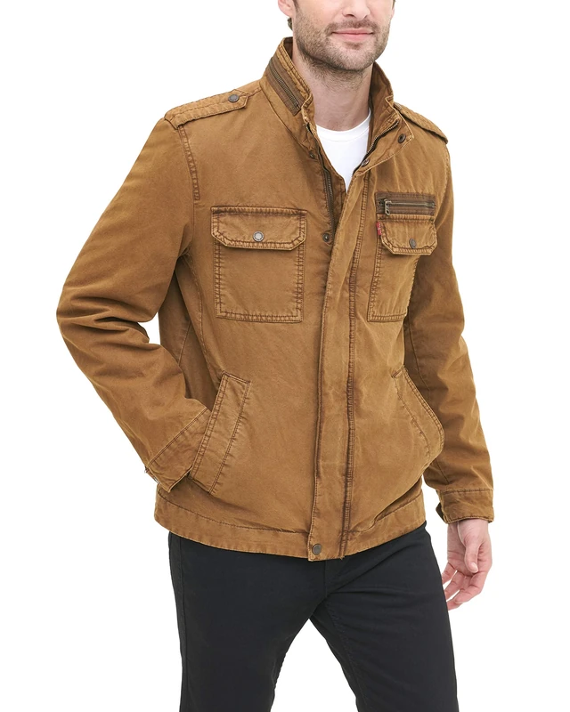 Levi's Men's Washed Cotton Military Jacket Lightweight, Brown, M