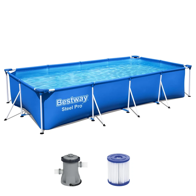 Bestway 56424 Steel Pro Rectangular Kids Pool with Steel Frame and Filter Pump, Blue, 400 x 211 x 81 cm