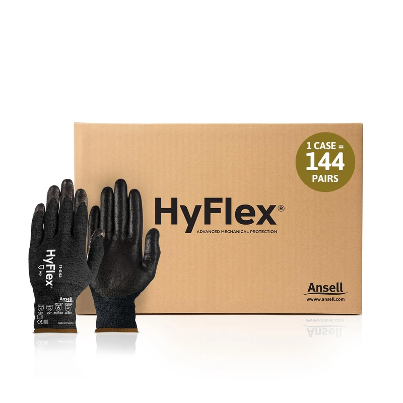 Ansell Hyflex 11-542 Safety Work Gloves Mechanical Protection, Size 8 (M), (12 Pairs)