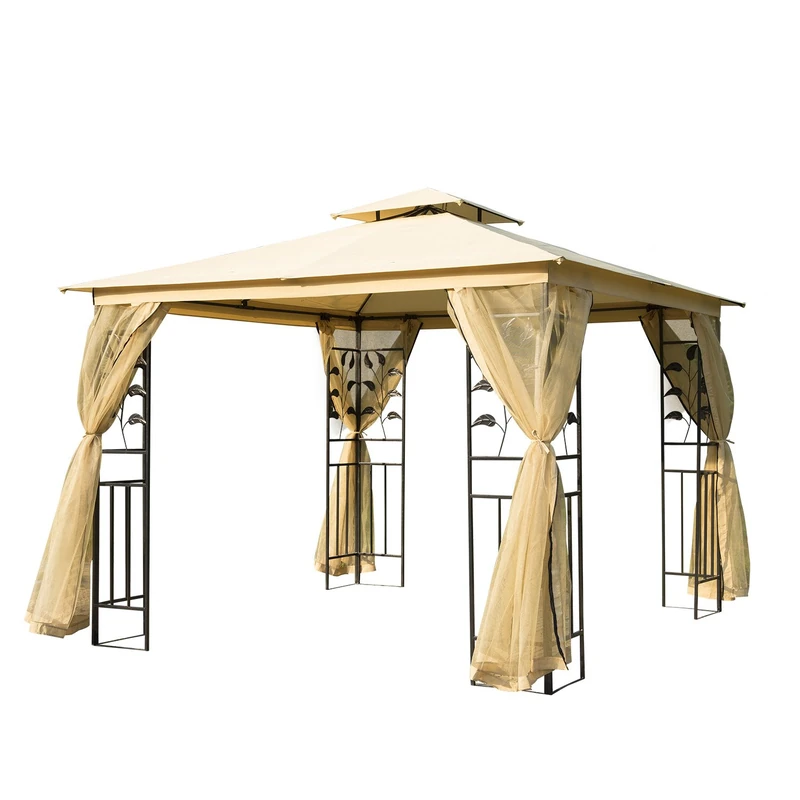 Outsunny 300 x 300cm Metal Gazebo Party Tent Patio Garden Shelter - Beige