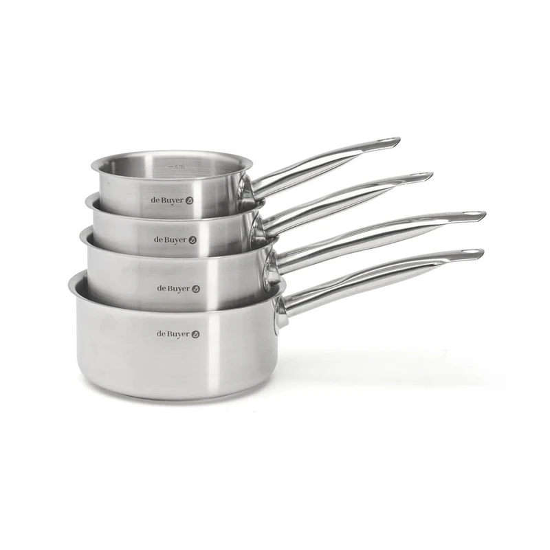 De Buyer - Set of 4 PRIM'APPETY Saucepans - 14/16/18/20 cm - PFAS Free, Professional Grade 18/10 Stainless Steel, Thick Magnetic Base for Mastered Cooking, All Hobs + Oven, Polished Brushed Finish