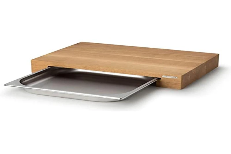 Continenta Cutting Board, Oak Wood, with Stainless Steel Drawer