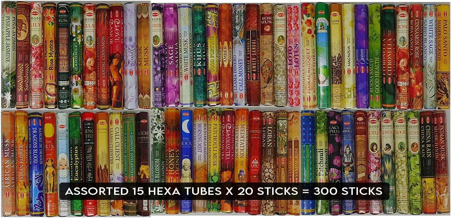 Hem assorted scents, unique combination incense sticks (20 stick x 15 Pack,300 Sticks Total)