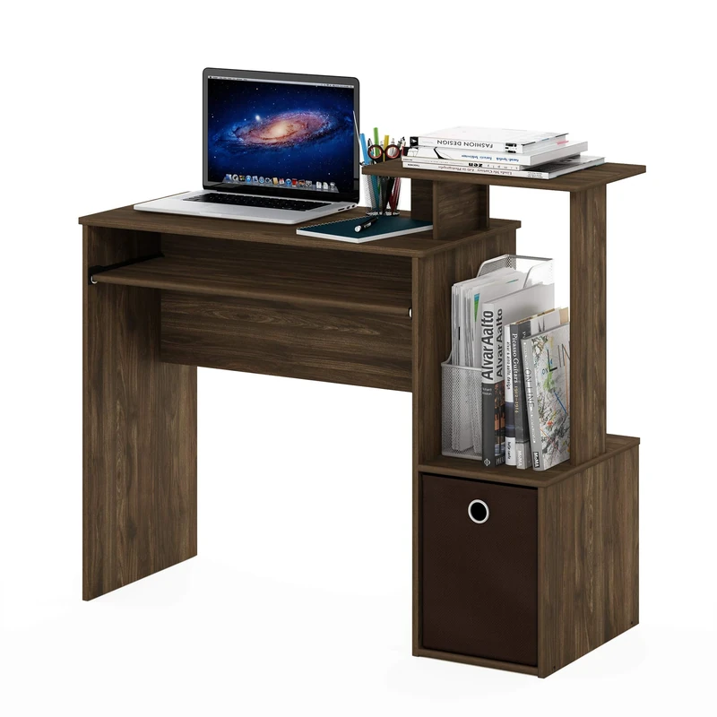 Furinno Econ Multipurpose Home Office Computer Writing Desk, Computer Desk, Study Desk, w/Bin, Columbia Walnut/Dark Brown, 100.1 (W) x 86.6 (H) x 39.9 (D) cm