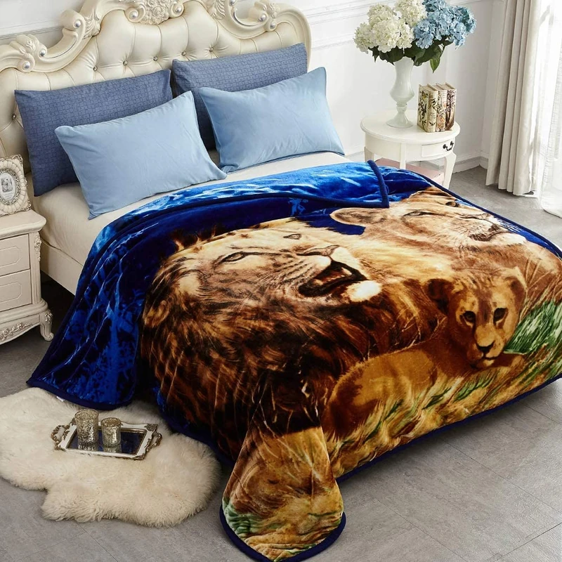 JYK Korean Faux Mink Fleece Blanket 75"x87", 5 LB - 2 Ply Reversible 520GSM Silky Soft Plush Warm Blanket for Autumn Winter (Queen, Lion/Dolphin)