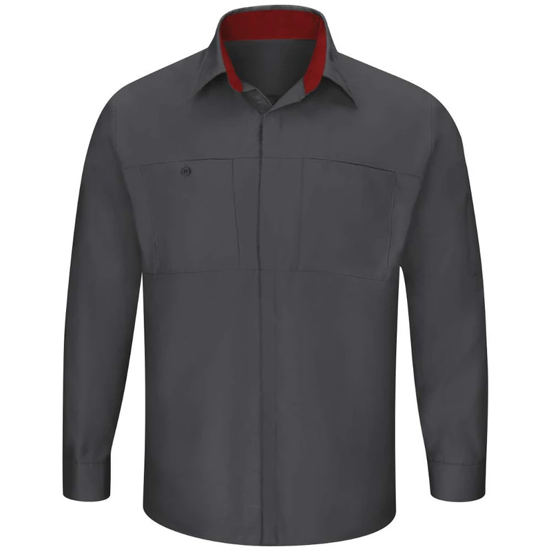 Red Kap Men's Performance Plus Shop Shirt with Oilblok Technology, Charcoal with Fireball Red Mesh, XXL