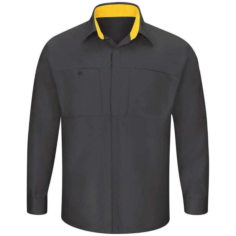 Red Kap Men's Performance Plus Shop Shirt with Oilblok Technology, Charcoal with Yellow Mesh, XXXL Tall