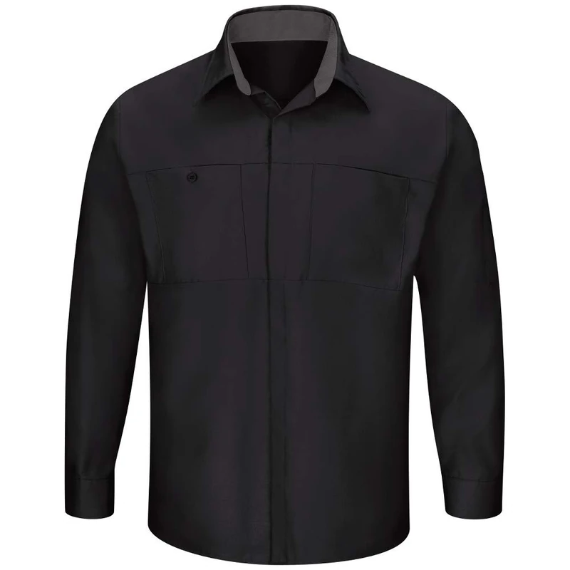 Red Kap Men's Long Sleeve Performance Plus Shop Shirt, Black with Charcoal Mesh, M Tall