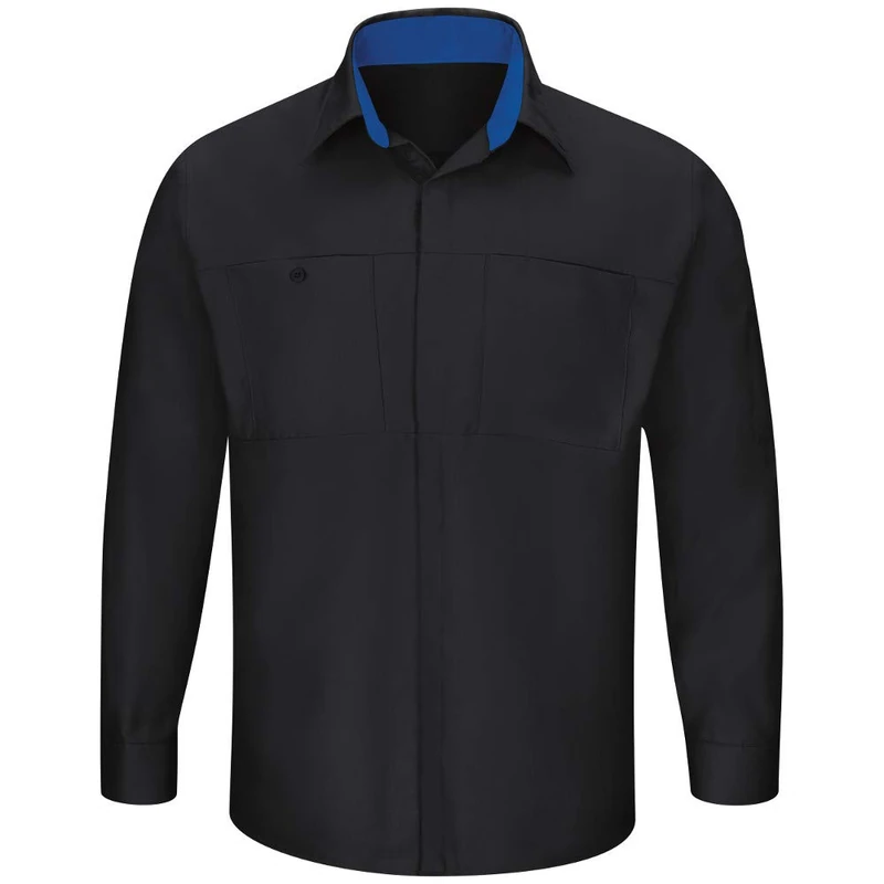 Red Kap Men's Long Sleeve Performance Plus Shop Shirt, Black with Royal Blue Mesh, XXXL