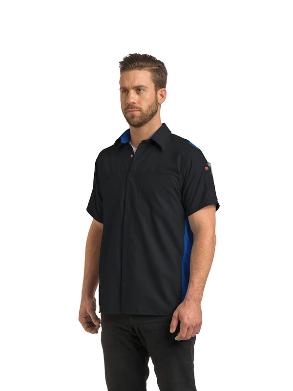 Red Kap Men's Short Sleeve Performance Plus Shop Shirt with Oilblok Technology, Black/Royal Blue Mesh, 3X-Large