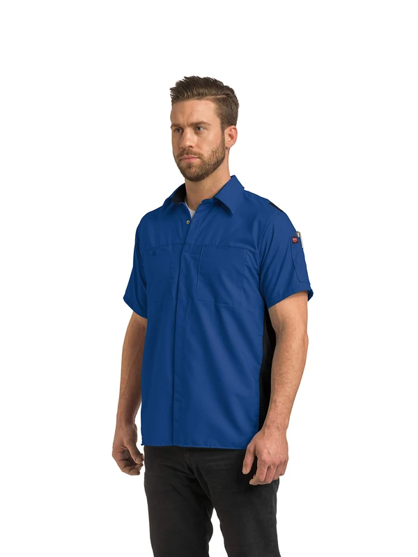 Red Kap Men's Short Sleeve Performance Plus Shop Shirt with OilBlok Technology Button, Royal Blue/Black Mesh, XXL Tall