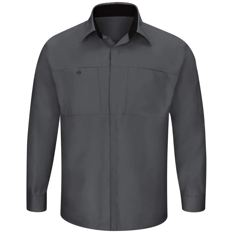 Red Kap Men's Performance Plus Shop Shirt with Oilblok Technology, Charcoal with Black Mesh, XXXL Tall