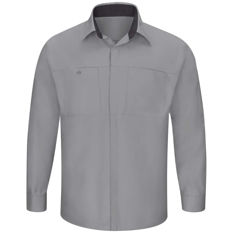 Red Kap Men's Performance Plus Shop Shirt with Oilblok Technology, Light Grey with Charcoal Mesh, XL Tall