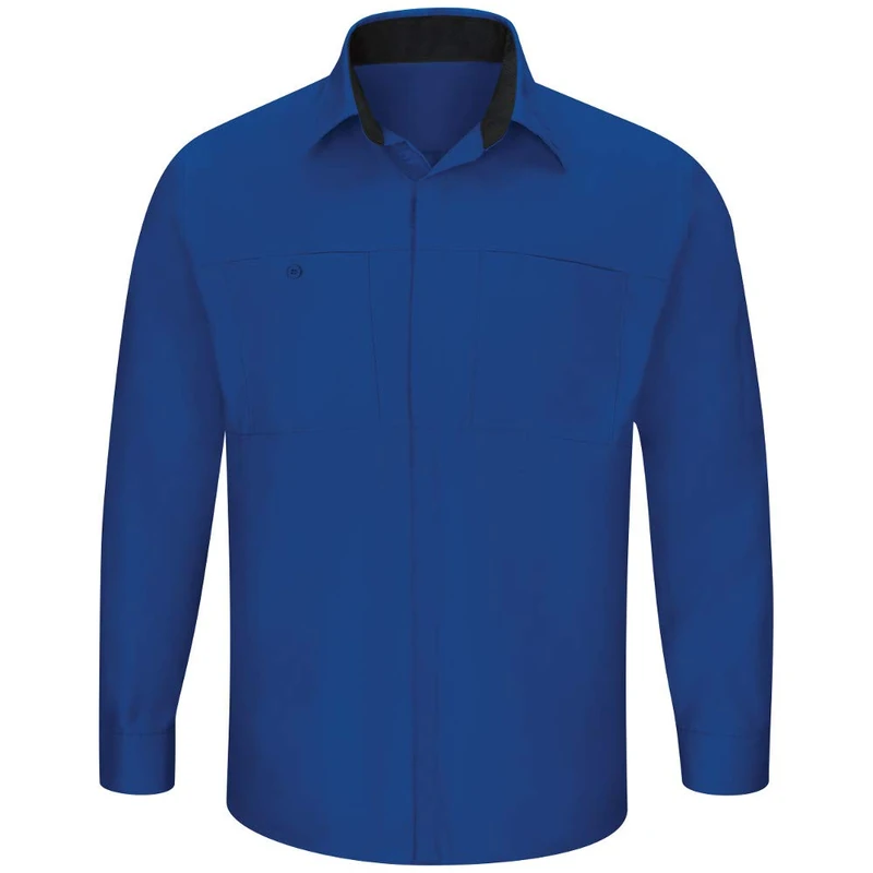 Red Kap Men's Long Sleeve Performance Shop Shirt with Oilblok Technology Button, Royal Blue with Black Mesh, Large