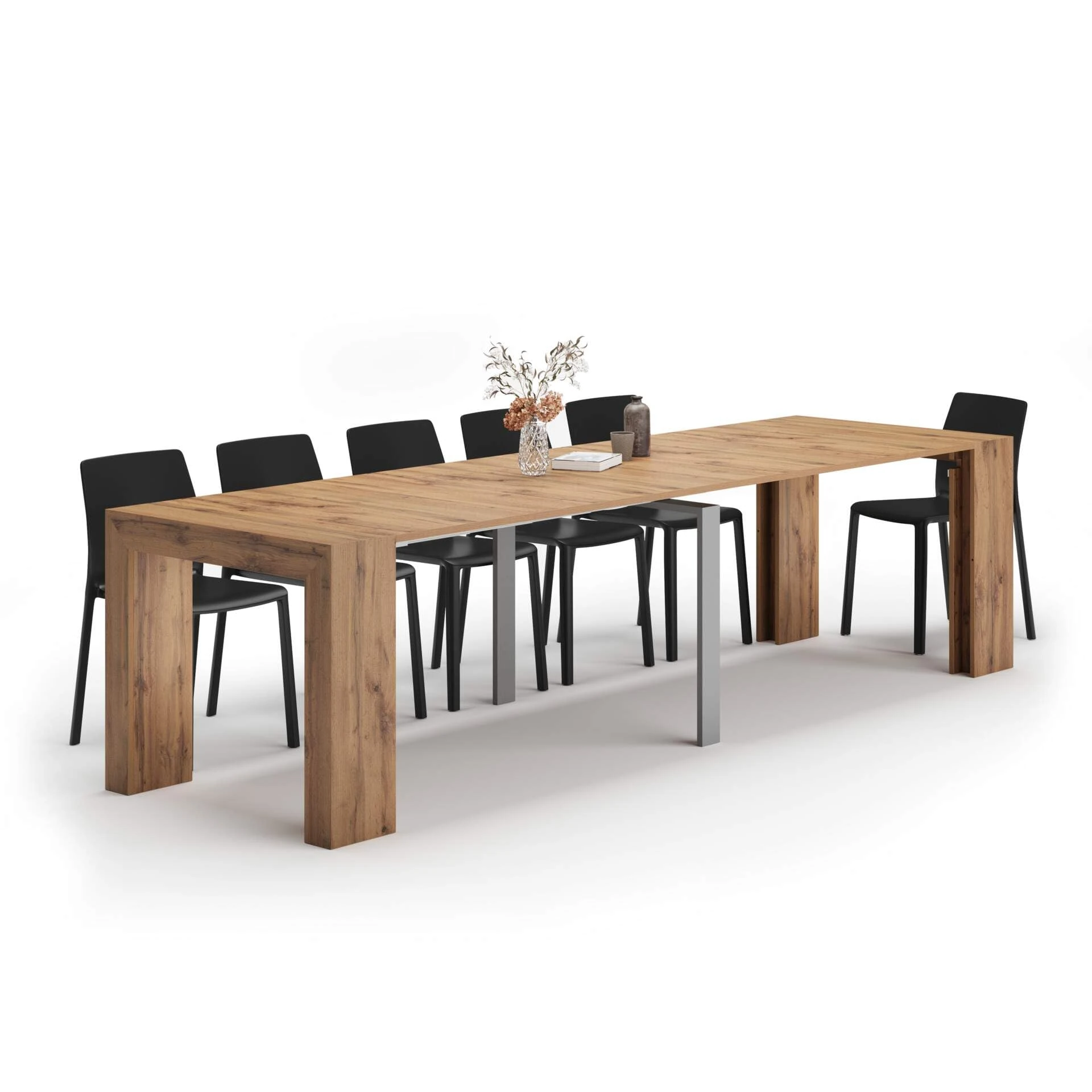 Mobili Fiver, Angelica Extendable Console Table, 45(305) x90 cm, Rustic Oak, Made In Italy