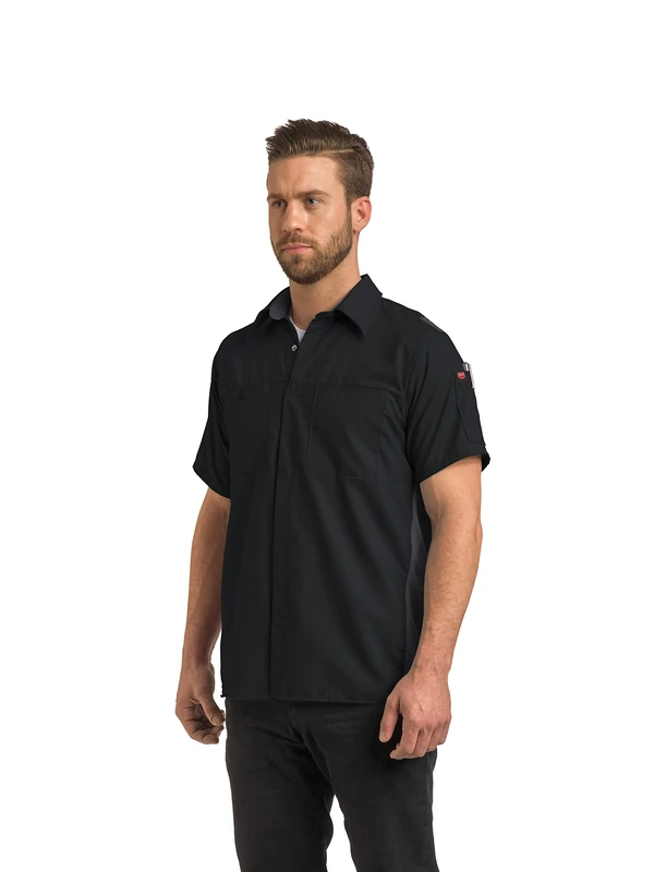 Red Kap Men's Short Sleeve Performance Plus Shop Shirt, Black with Charcoal Mesh, XXXL