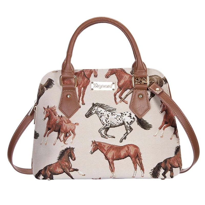 Signare Tapestry Hand & Shoulder Bag for Women |Fashionable Cross Body bag Purses for Woman |Satchel Bag for Women Girls Teen, Running Horse, Convertible Bag - Image 1