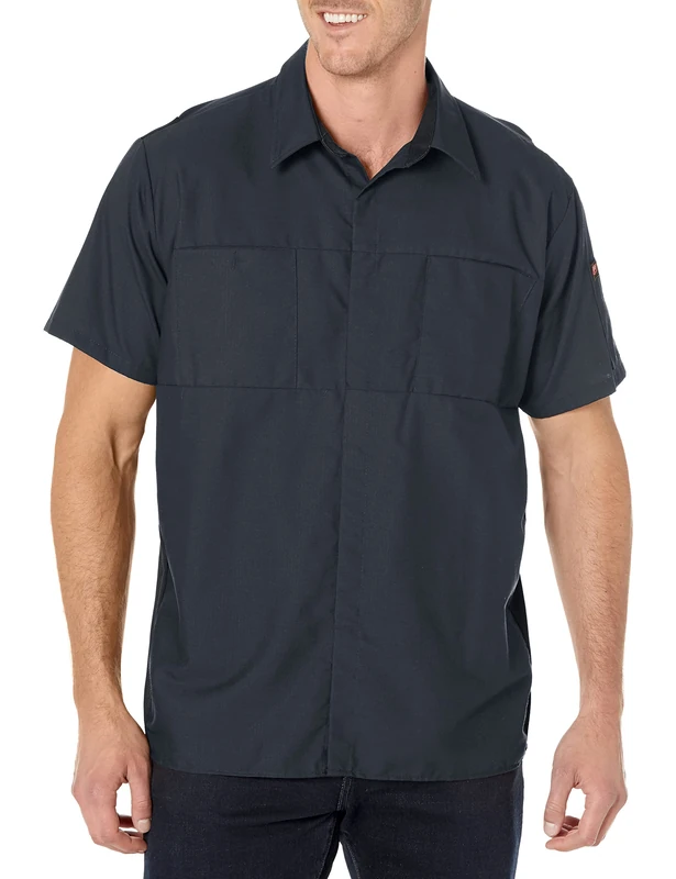 Red Kap Men's Short Sleeve Performance Plus Shop Shirt with Oilblok Technology, Charcoal with Black Mesh, XL Tall