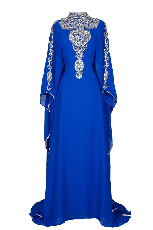 Covered Bliss Leah Kaftan - Embroidered Chiffon Maxi Dress, Royal Blue