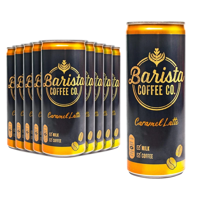 Barista Coffee Co. Medium Roast Caramel Latte Iced Coffee Drink Tin Can , Ready To Drink, 250 ml (Pack of 12)