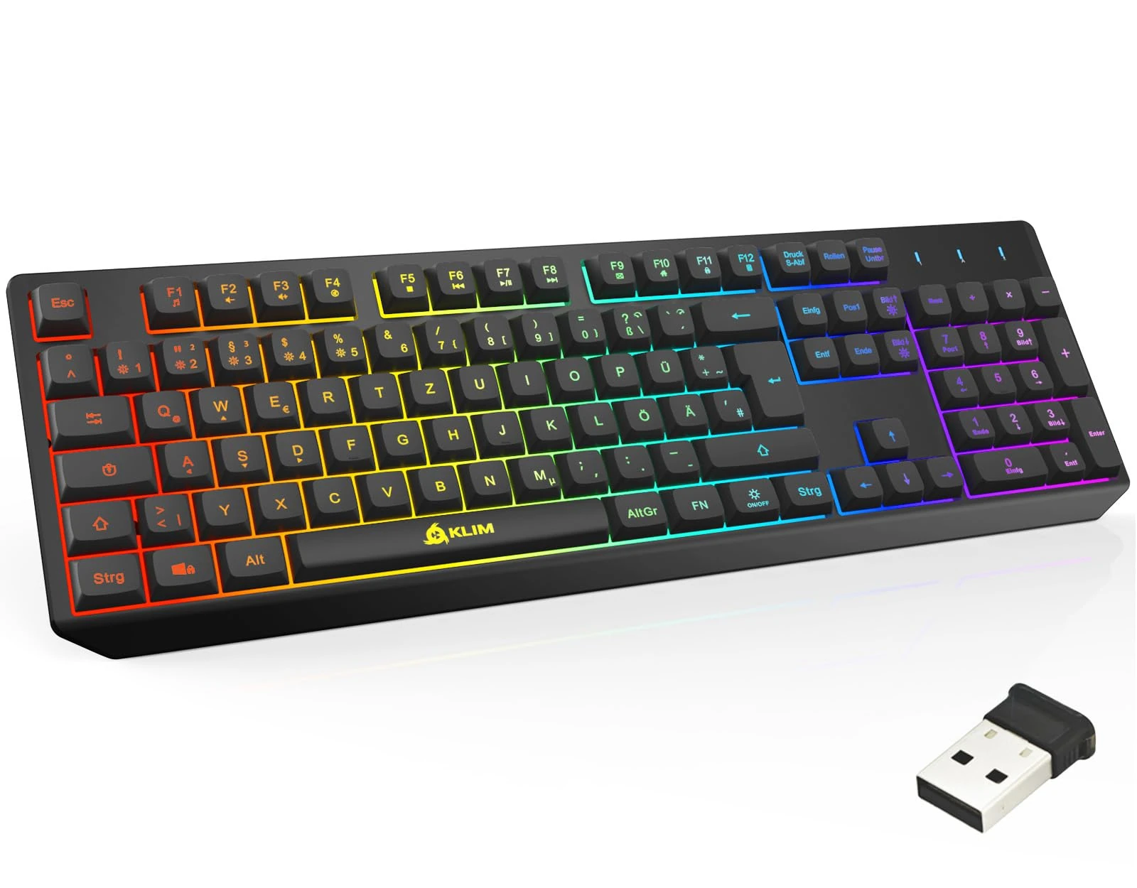 KLIM Chroma Gaming Keyboard QWERTZ GERMAN Wireless - High Performance - New Version - Chromatic Lighting Gaming Black RGB PC PS4 Windows Mac