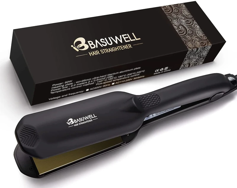 Basuwell Professional Hair Straighteners Wide Plates for Thick Hair Five-Speed Temperature Control Voltage Salon Fast Hair Styler UK Plug, Black