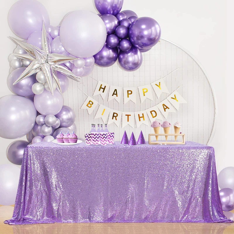 B-COOL Rectangle Sequin Tablecloth Lilac Sparkle Tablecloth Glitz Tablecloth Sequin Table Cloth for Romantic Birthday Party Event Lavender 90x132 inches