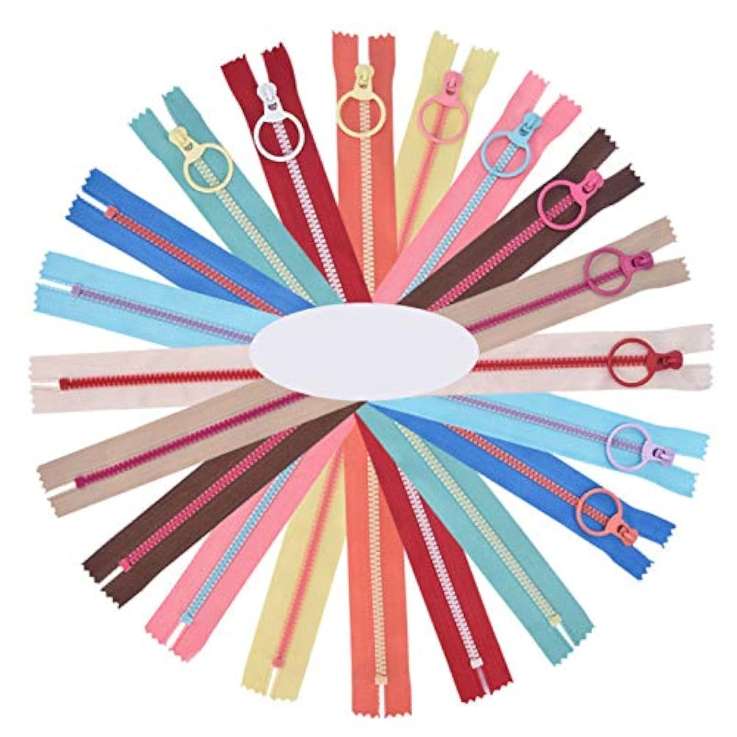 Byou Coloured Zipper, Resin Zippers, 20 Pieces, 30 cm, Assorted Colours, Zippers for Tailors, Sewing, Crafts, Bags, Clothing