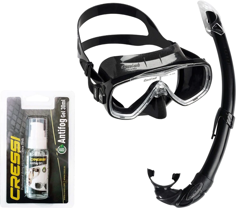 Cressi Unisex Onda Mare Snorkelling Packages, Black, One Size with Unisex Anti Fog for Diving Masks/Swim Goggles, Transparent, 30 ml