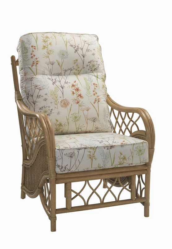 Desser Oslo Armchair in Mulberry Fabric – Luxury Real Cane Rattan Indoor Conservatory Furniture with UK Manufactured Cushions – Chair Dimensions: H102cm x W67cm x D88cm - Image 1