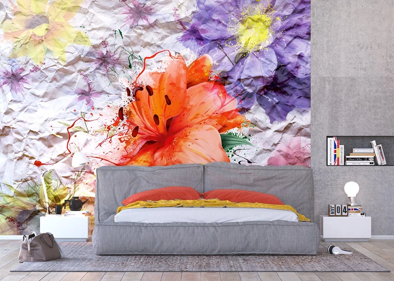 AG Design Flowers with Paper Effect Giant Wall Poster, Non Woven, Multi-Colour, 360 x 270 cm - Image 1