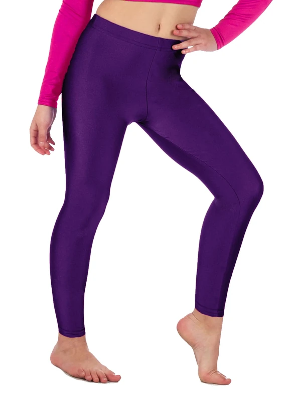 Re Tech UK - Girls' Shiny Stretchy Dance & Gymnastics Leggings – Footless - Elastic Lycra Sportswear for Kids - Great for Gymnastic Outfits - Many Colours to Choose (9-10 Years, Purple)