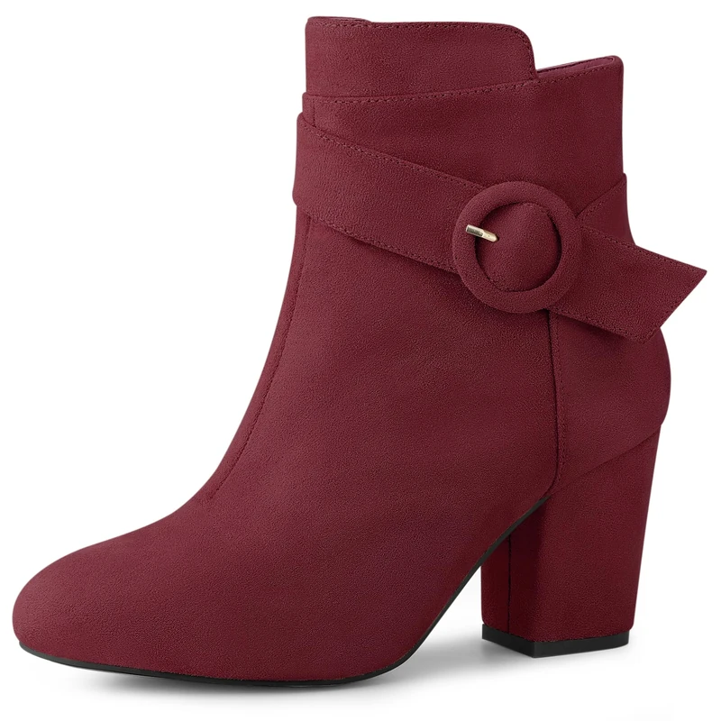 Allegra K Women's Round Toe Block Heel Ankle Booties Burgundy 5 UK/Label Size 7 US