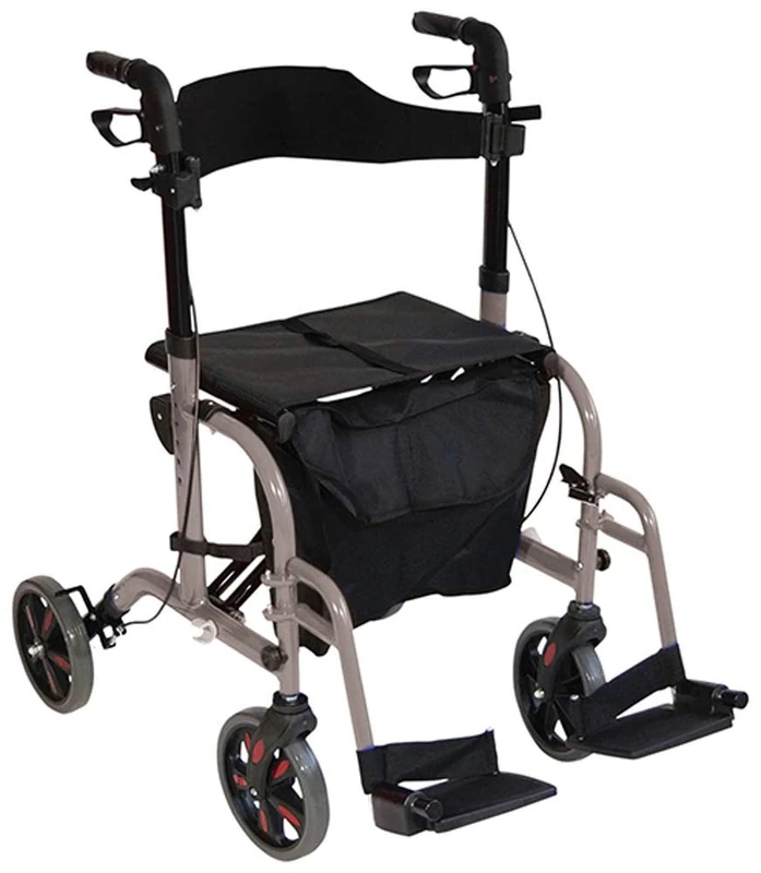 Aidapt Duo Deluxe Grey Folding Light Weight 4 Wheeled Rollator Transit Chair Mobility Aid with Seat, Foot Plates, Carry Bag, Lockable Brakes and Puncture Proof Tyres for Indoor and Outdoor use. - Image 1