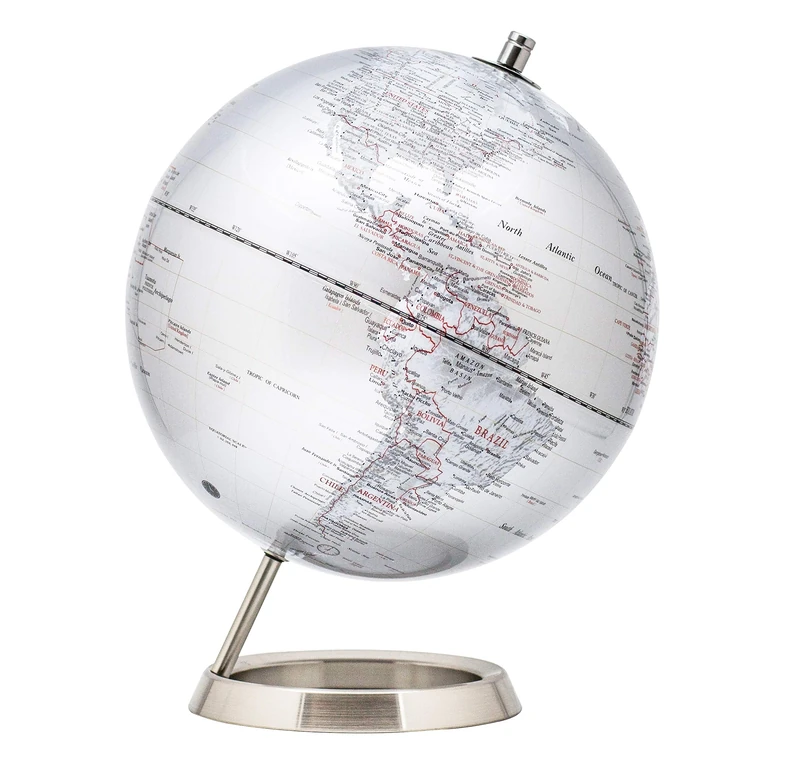 EXERZ 25cm World Globe with Stainless Steel Stand Metallic Colour Silver